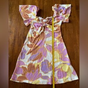 Lefties Tie-Front Dress Floral Pink Yellow Size XS